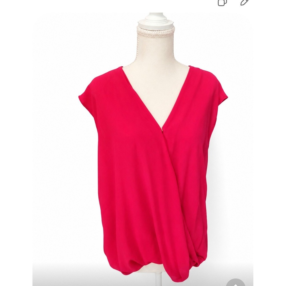 Chelsea 28 Pink Faux Wrap V-Neck Cap Sleeve‎ Blouse Top Small HL408572MI
